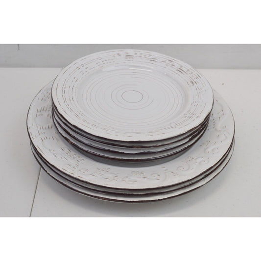 Set Of 7x Dinner Salad Plates Pfaltzgraff Everyday Trellis Distressed White Farm