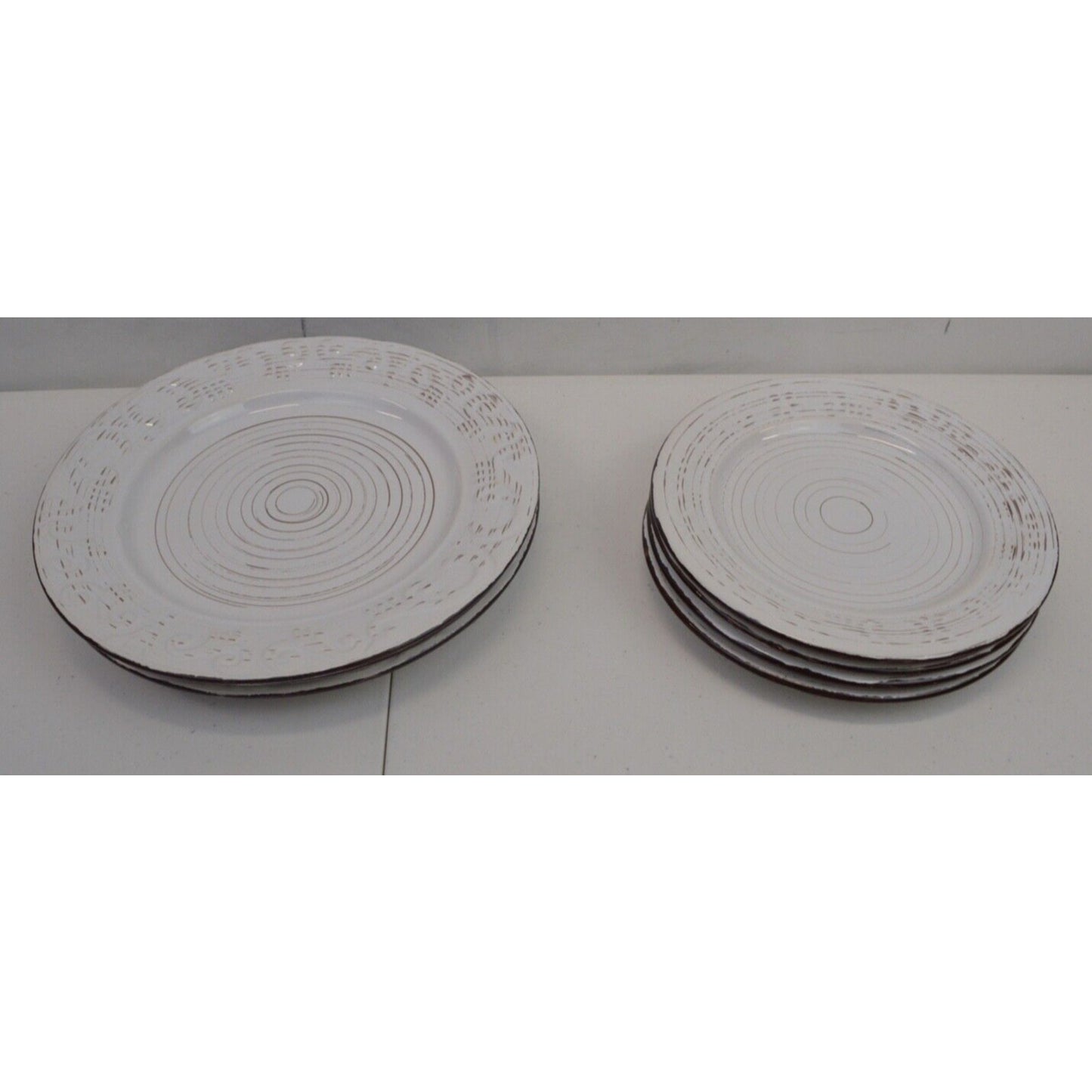 Set Of 7x Dinner Salad Plates Pfaltzgraff Everyday Trellis Distressed White Farm