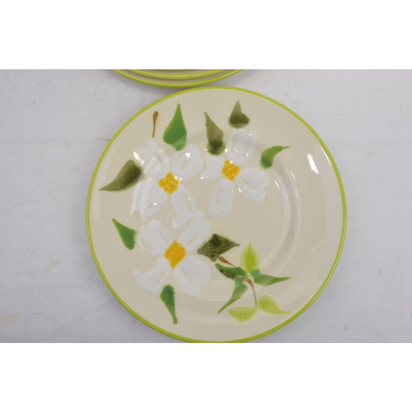 Set 6 Salad Plates By Franciscan Dogwood White Embossed Flower Yellow Green Leaf