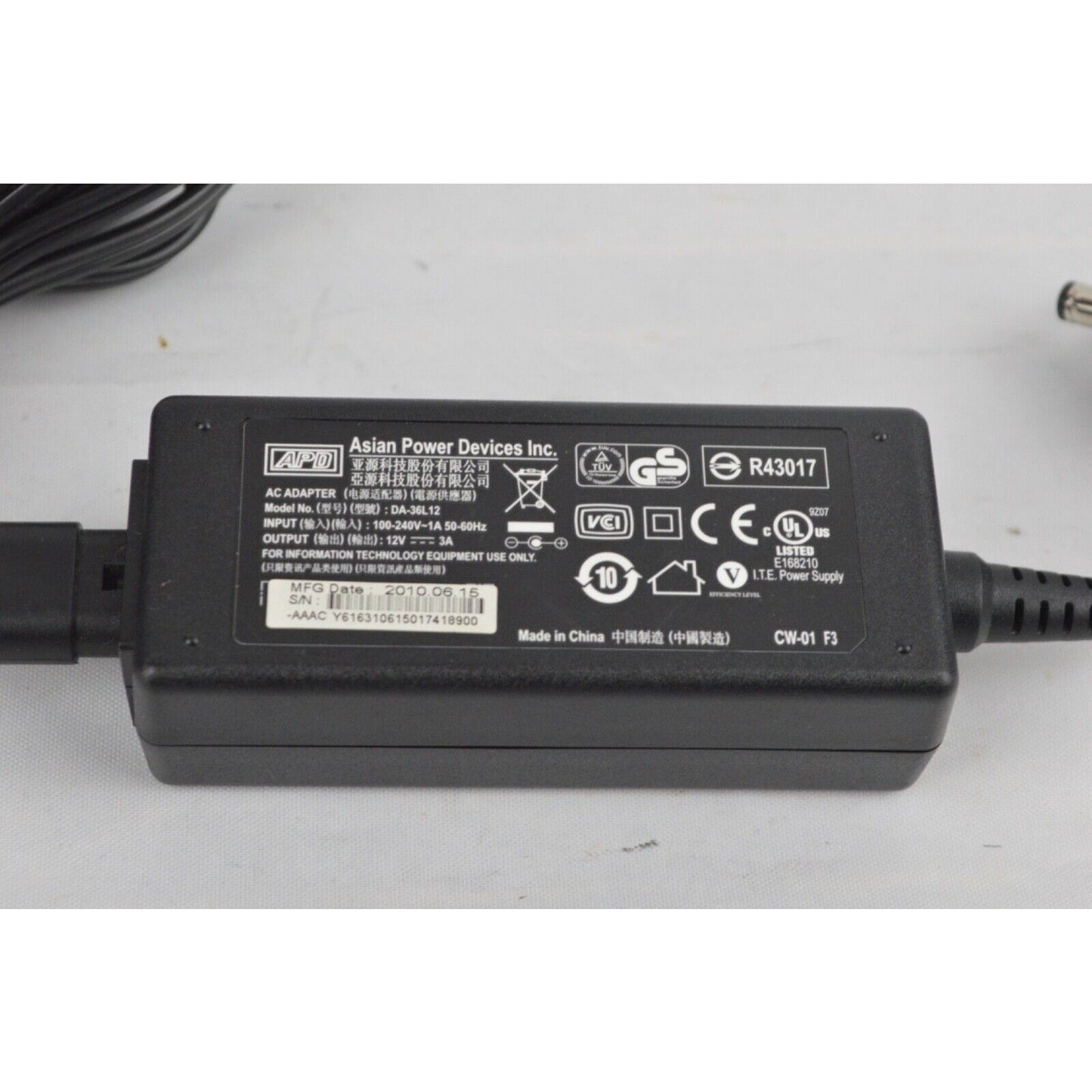 APD Asian Power Devices Inc Power Adapter Model DA-36C12 12V 3A 100-240V