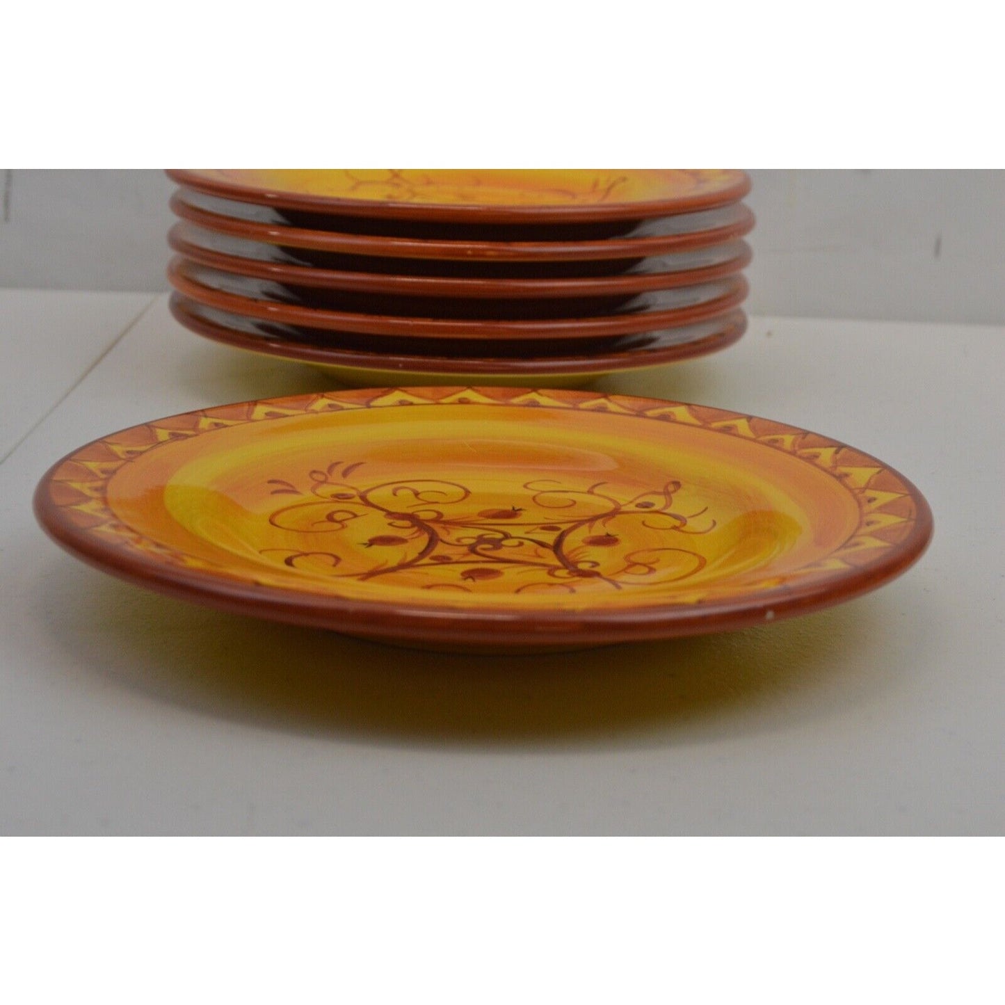 Set x6 Salad Plates Pier 1 Karistan 8-3/4'' Hand Painted Earthenware Orange 8''