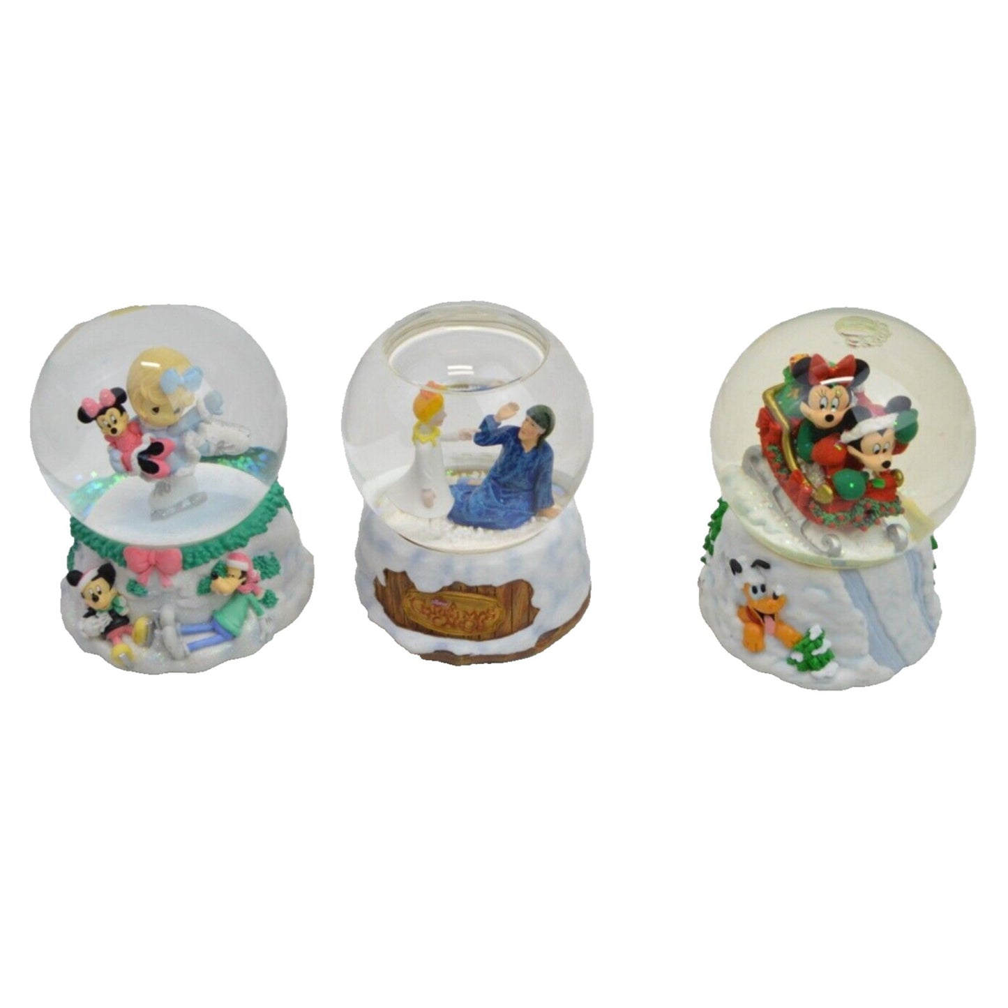 Disney Wind-up Musical Box Snow Globe Bundle Christmas Carol Mickey Minnie Mouse