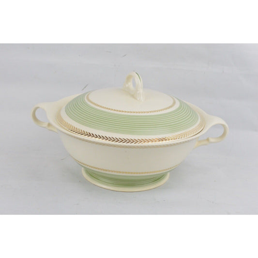 Limoges Covered Dish Lyceum Green Made In USA Candle Light Gold White