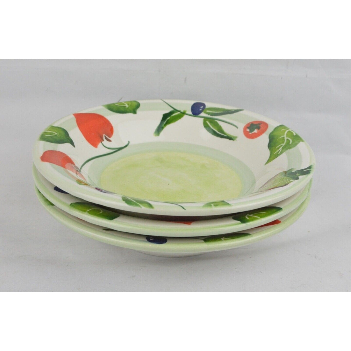 Set Of x3 Ceramica Varm Fruit Pattern Pasta Bowls 10-1/4" Made Italy Multicolor