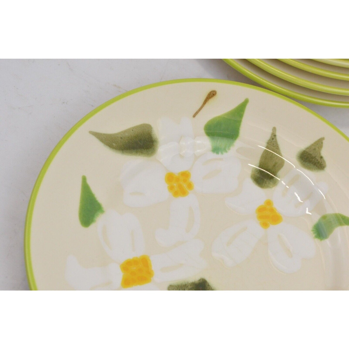 Set 6 Salad Plates By Franciscan Dogwood White Embossed Flower Yellow Green Leaf