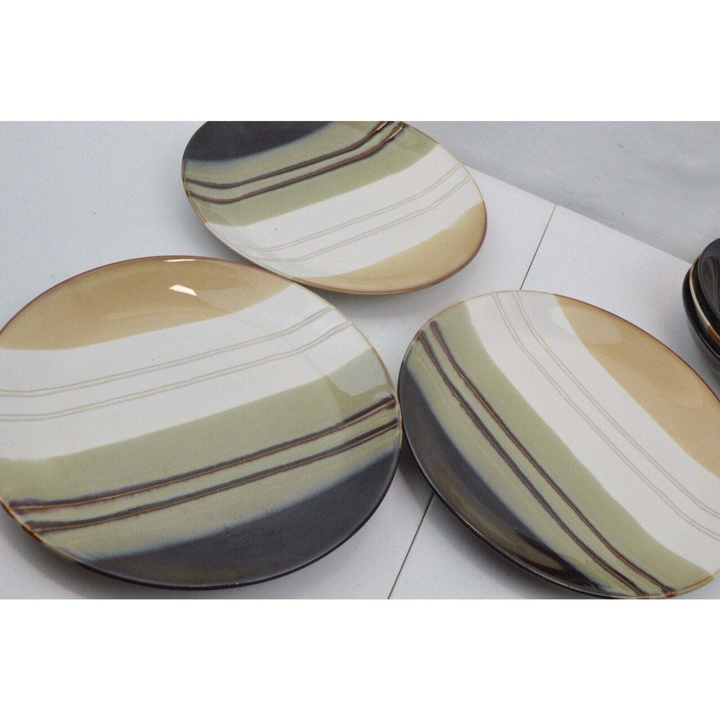 Set Of x6 Home Trends Jazz Soup Cereal Bowls Dinner Plates Stoneware Striped