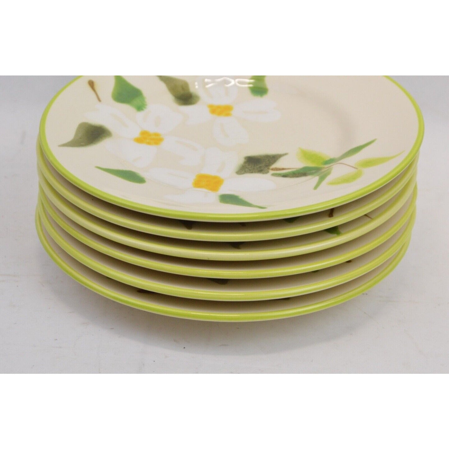 Set 6 Salad Plates By Franciscan Dogwood White Embossed Flower Yellow Green Leaf