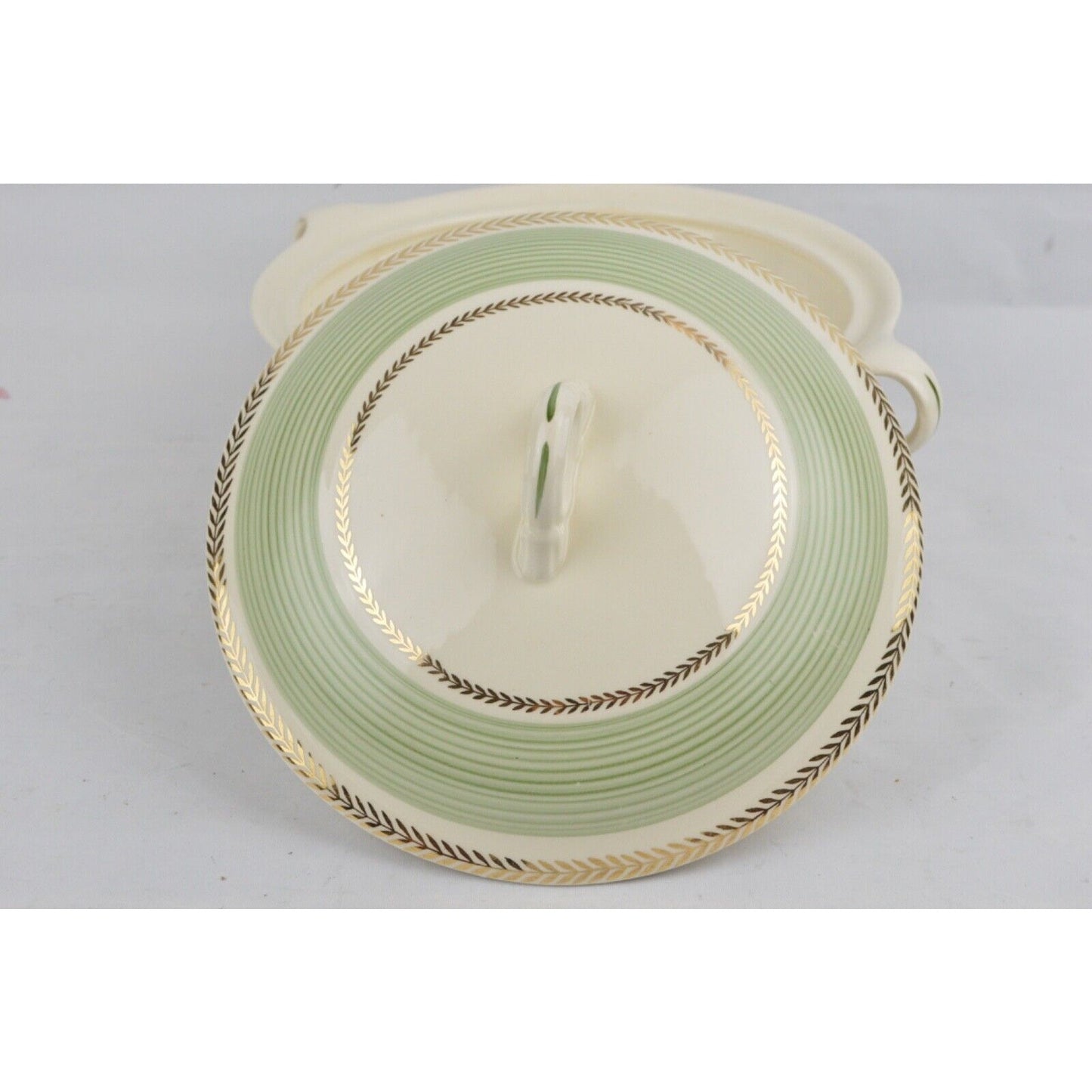 Limoges Covered Dish Lyceum Green Made In USA Candle Light Gold White