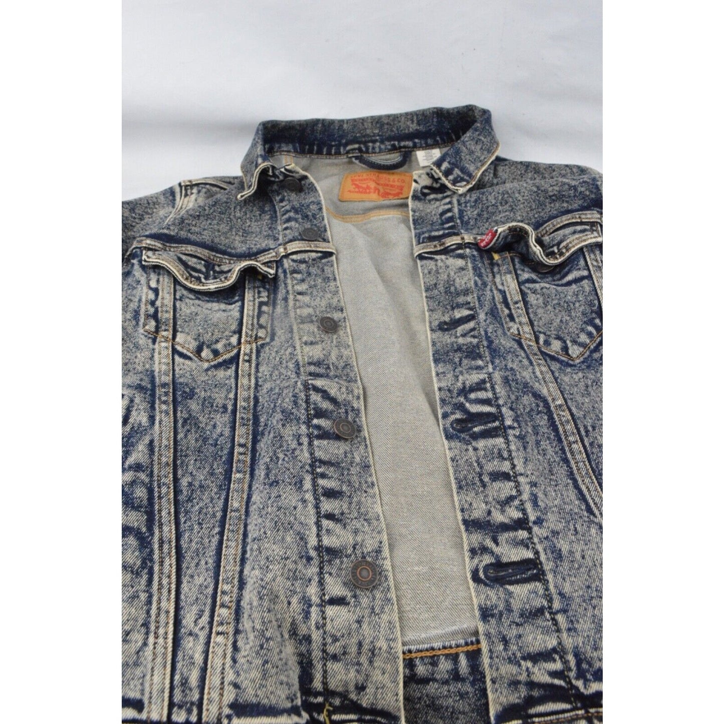 LEVIS STRAUSS TRUCKER JACKET ACID WASH MADE IN MEXICO VTG Y2K 90s MENs SZ XL