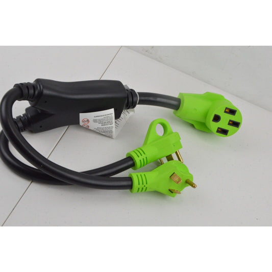 LeisureCords 24'' RV Y Adapter Cord 30 Amp Male To 50A Plug LC-Y-3030-50 Green