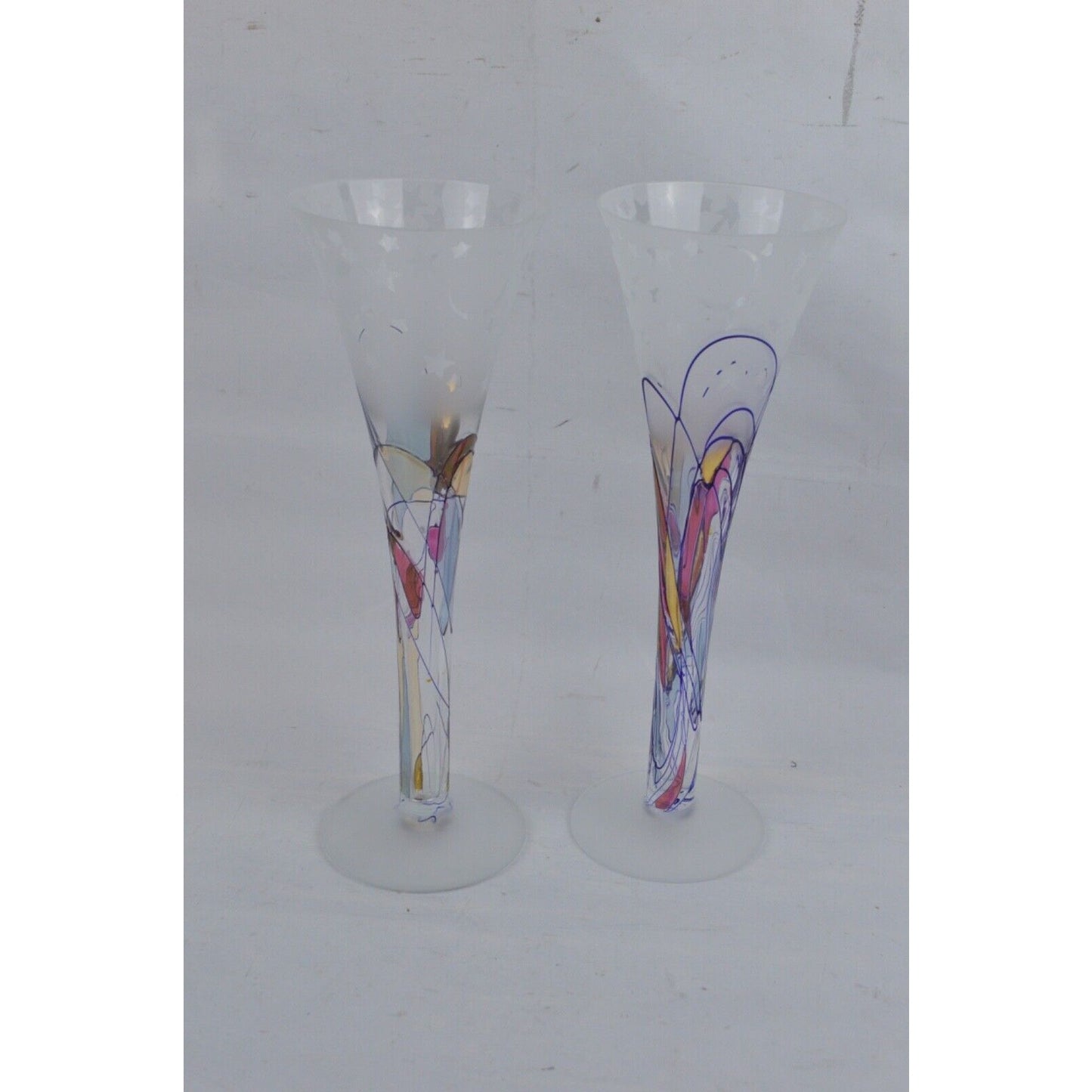 x2 Milano Romanian Mosaic Stained Glass Champagne Flute Stars Flosted Glasses