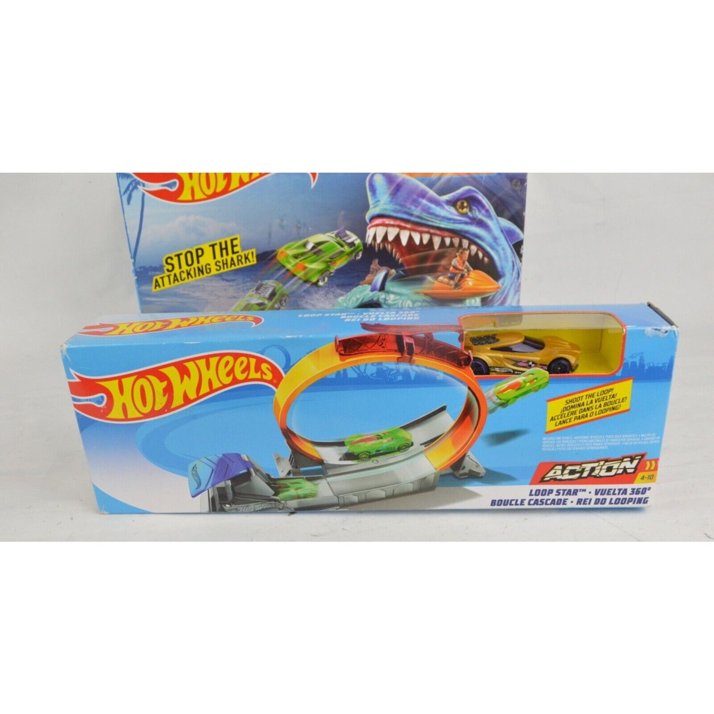 Lot Of x2 Mattel Hot Wheels Loop Star Action Play Set SHARK BAIT With Car