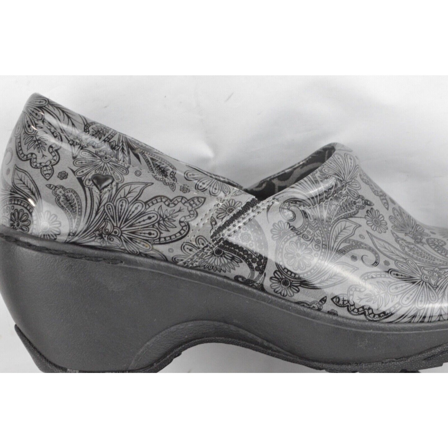 Nurse Mates Womens Pillow Top Bryar Black Gray Paisley Clog Sz 11w #251363