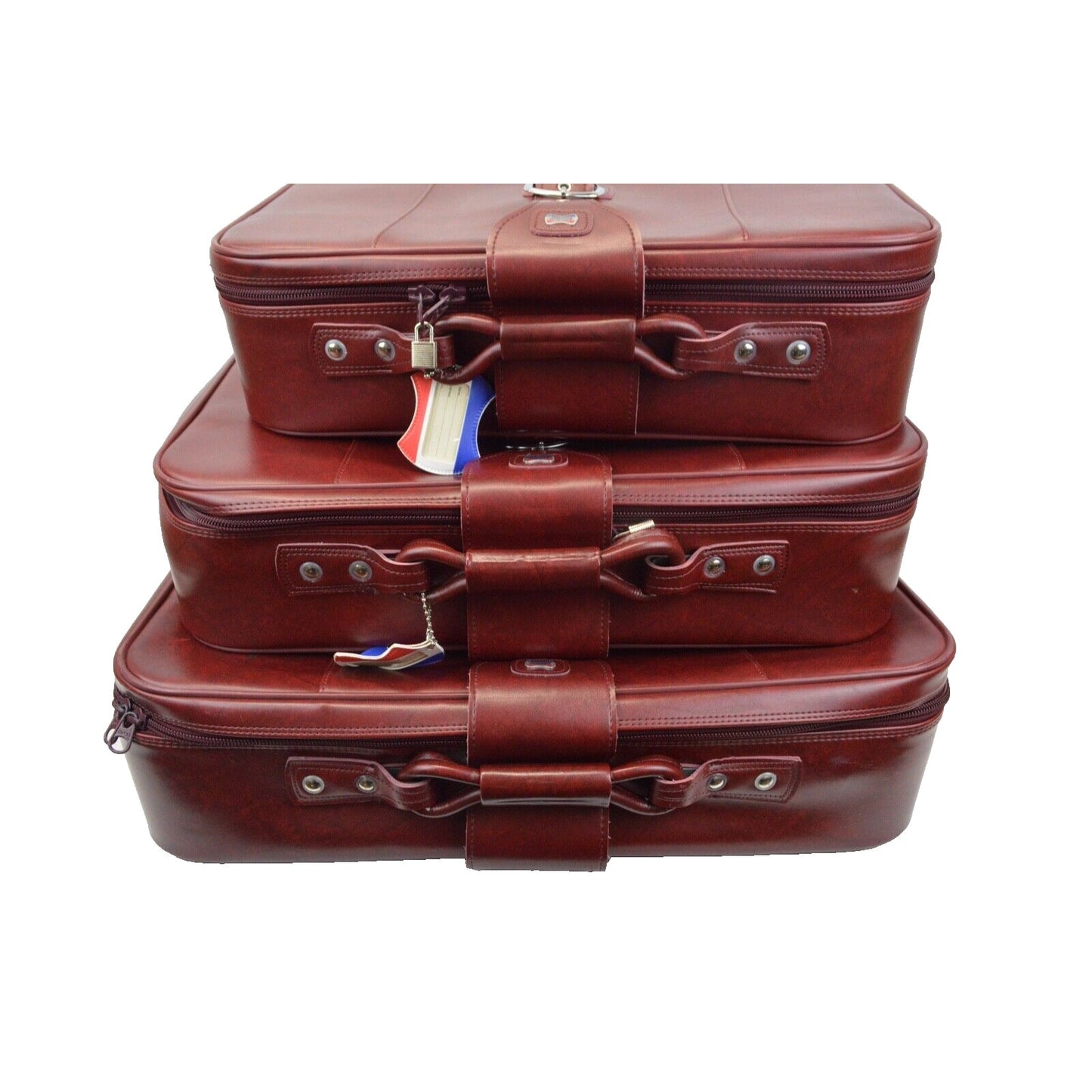 Set x3 Burgundy Vintage American Tourister Luggage Suitcase Hard Shell Red