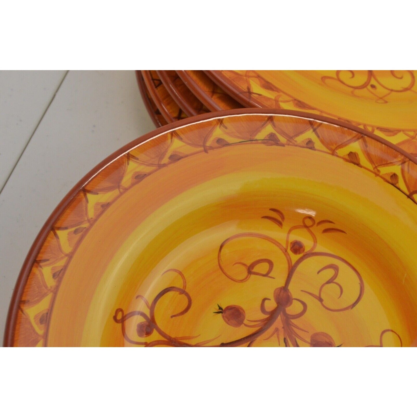 Set x6 Salad Plates Pier 1 Karistan 8-3/4'' Hand Painted Earthenware Orange 8''