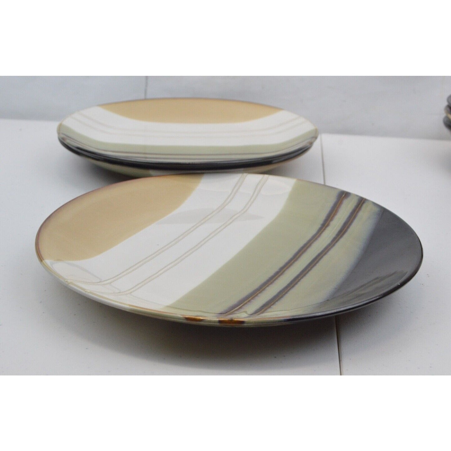 Set Of x6 Home Trends Jazz Soup Cereal Bowls Dinner Plates Stoneware Striped