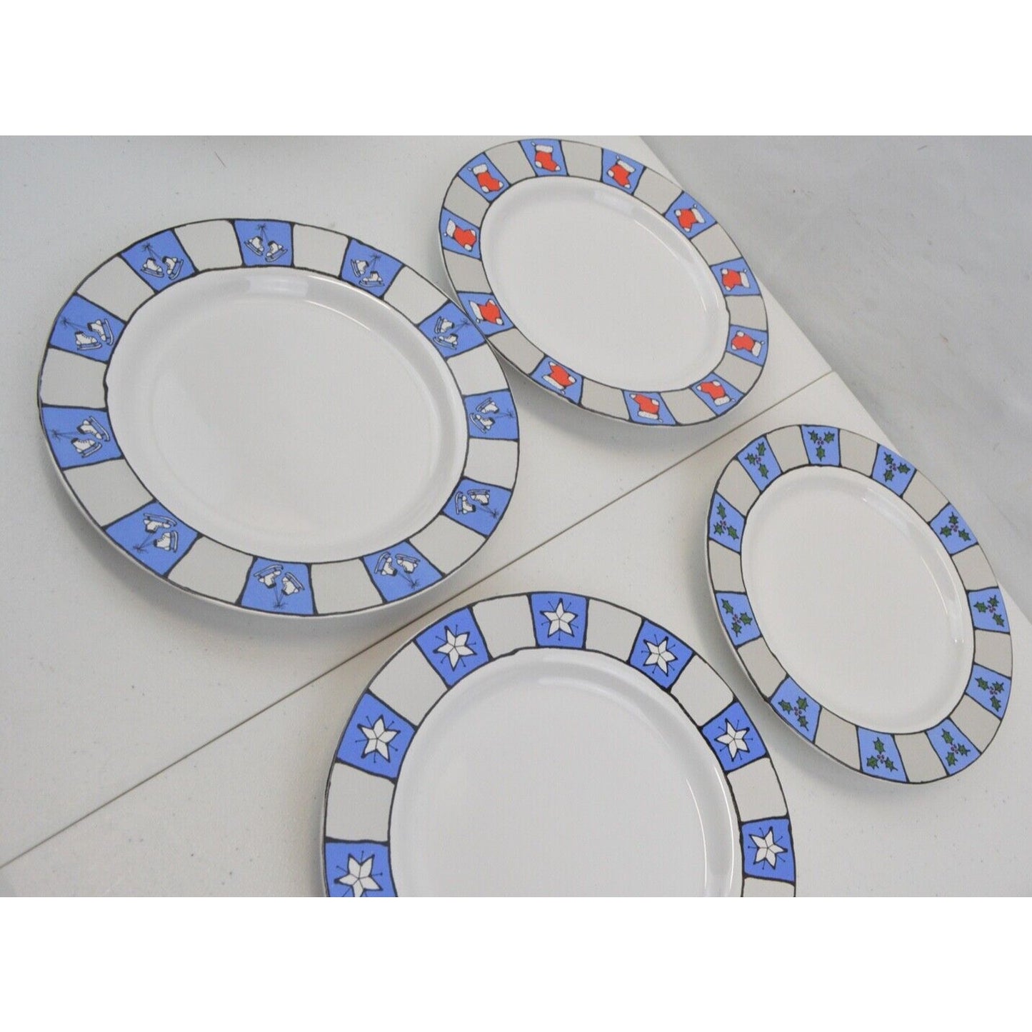 Set Salad Plates Jumbo Mug Signature Holiday Snack Christmas Rimmed Blue Ursula