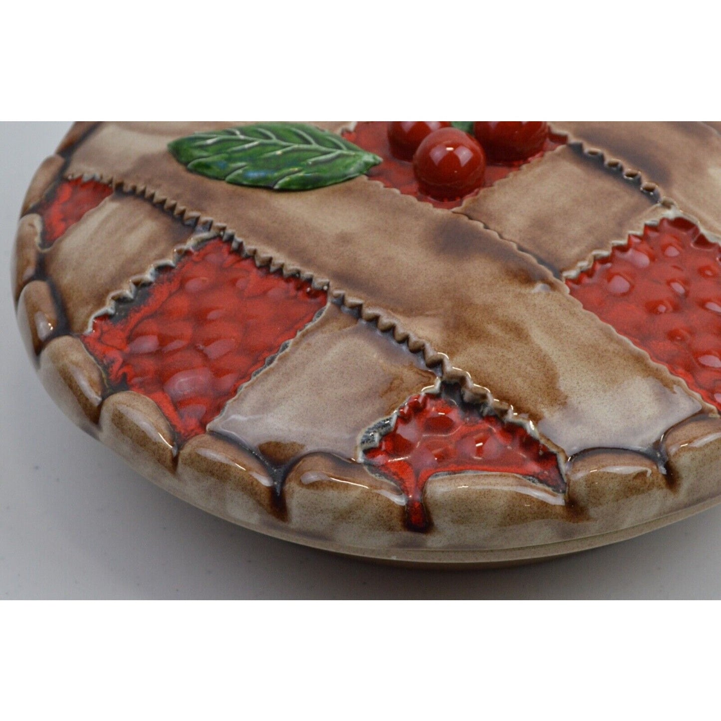 Vintage Ceramic Cherry Pie Crust Plate Dish Keeper Covered Made In Portugal