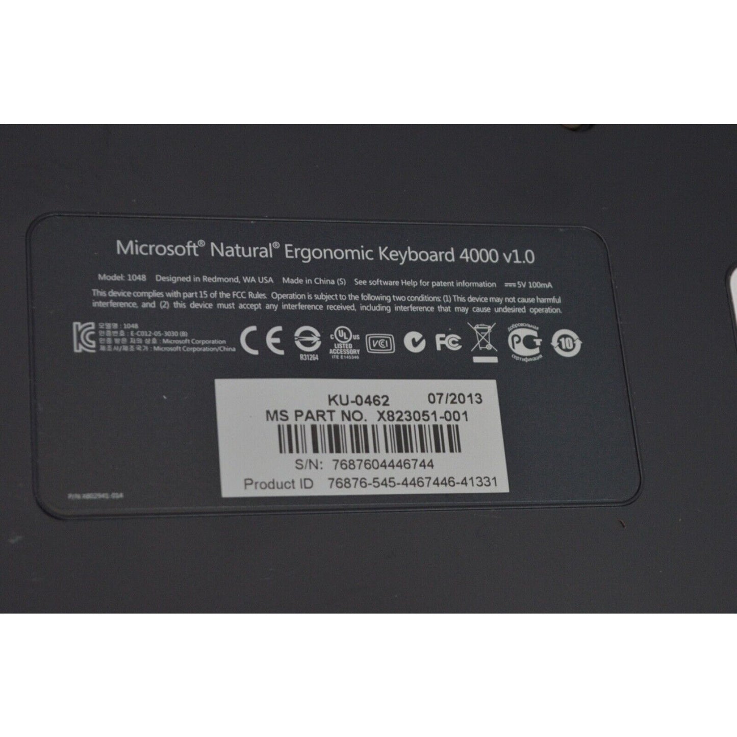 Microsoft Natural Ergonomic Keyboard USB Wired 4000 V1.0 KU-0462 1048 lifter