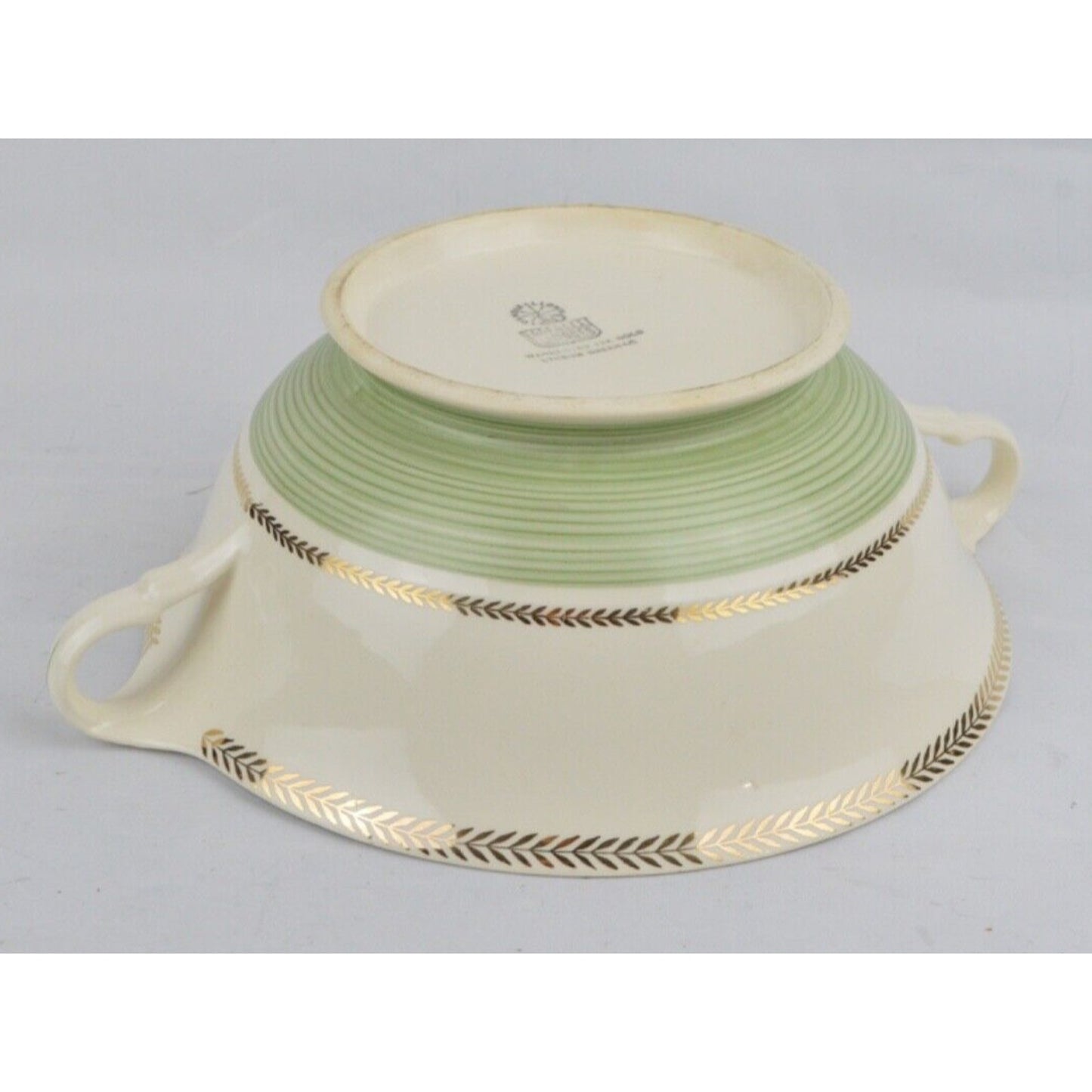 Limoges Covered Dish Lyceum Green Made In USA Candle Light Gold White