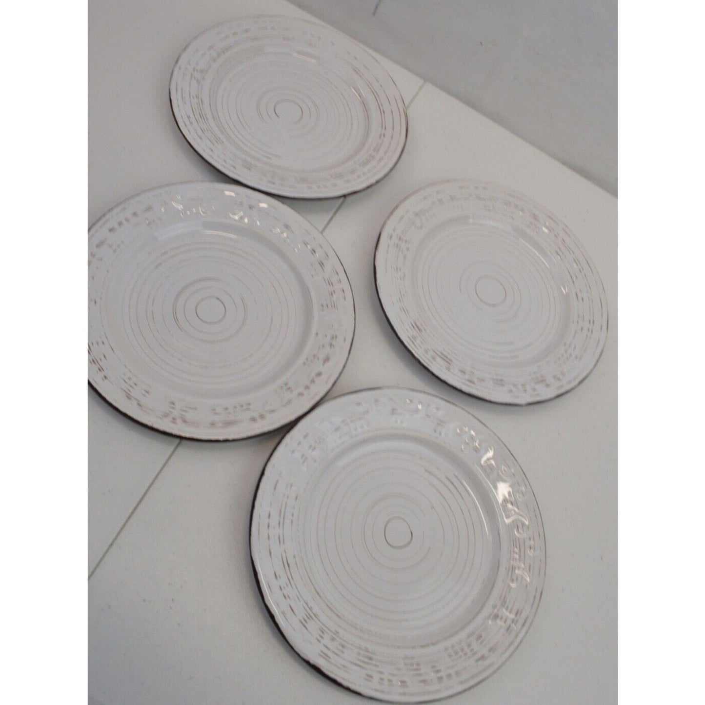 Set Of 7x Dinner Salad Plates Pfaltzgraff Everyday Trellis Distressed White Farm