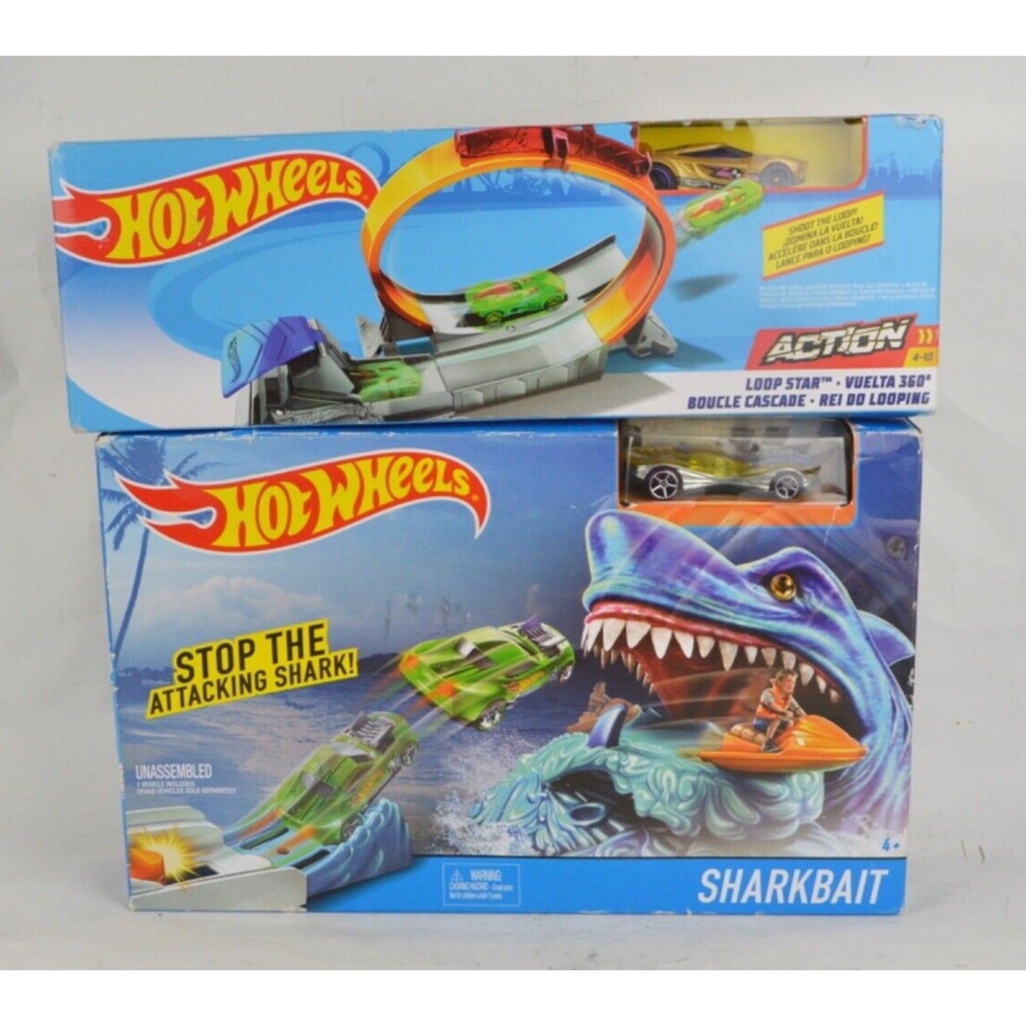 Lot Of x2 Mattel Hot Wheels Loop Star Action Play Set SHARK BAIT With Car