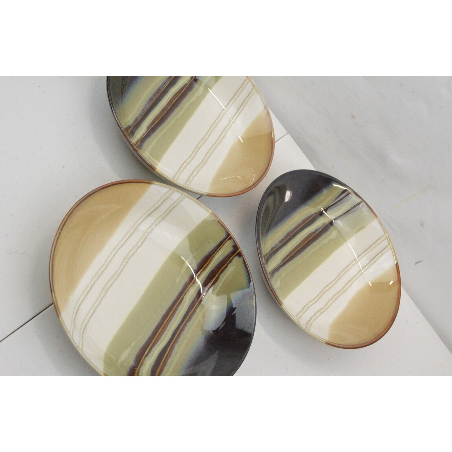 Set Of x6 Home Trends Jazz Soup Cereal Bowls Dinner Plates Stoneware Striped