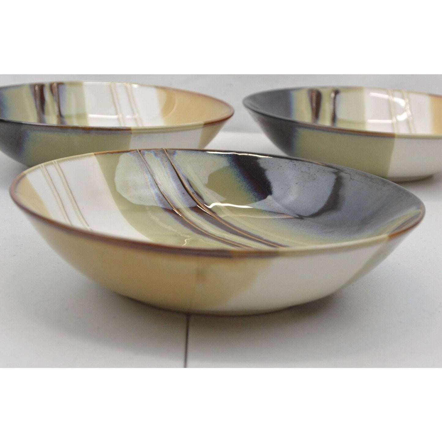 Set Of x6 Home Trends Jazz Soup Cereal Bowls Dinner Plates Stoneware Striped