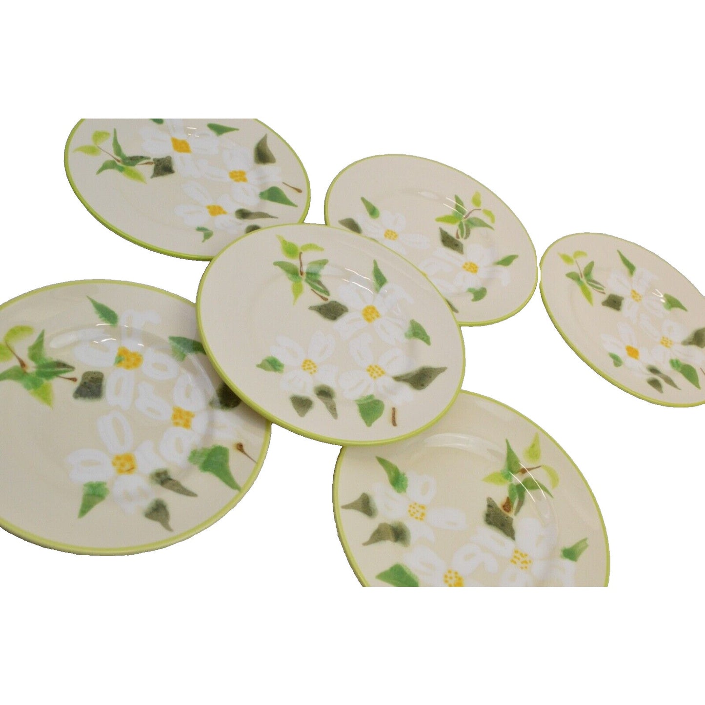 Set 6 Salad Plates By Franciscan Dogwood White Embossed Flower Yellow Green Leaf