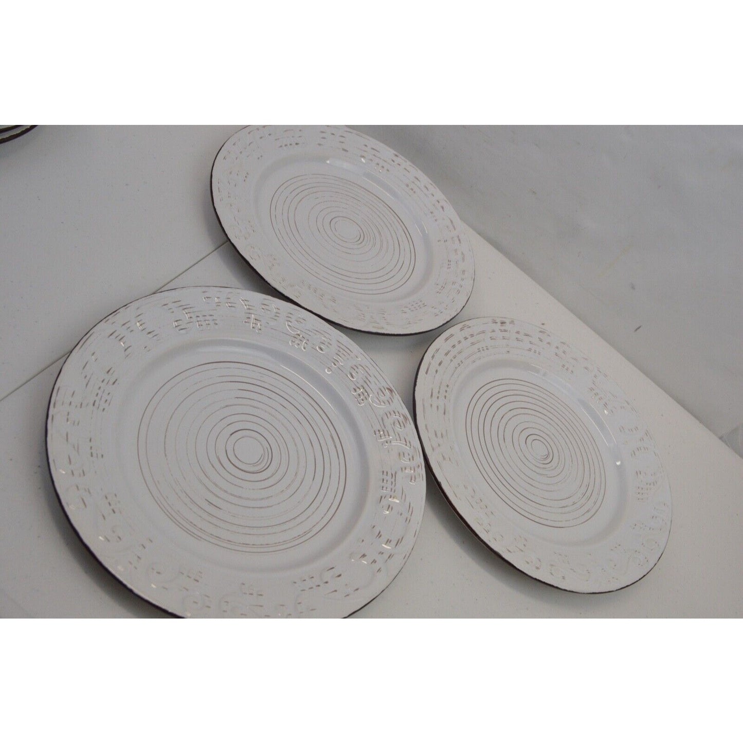 Set Of 7x Dinner Salad Plates Pfaltzgraff Everyday Trellis Distressed White Farm