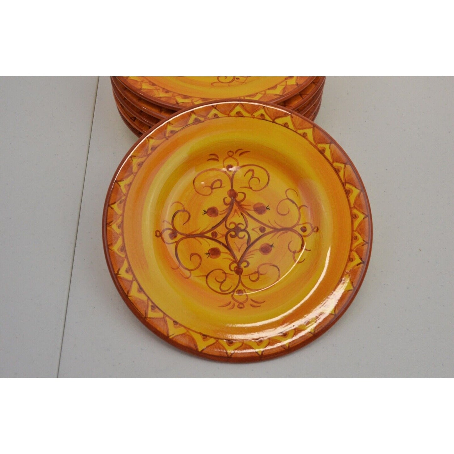 Set x6 Salad Plates Pier 1 Karistan 8-3/4'' Hand Painted Earthenware Orange 8''