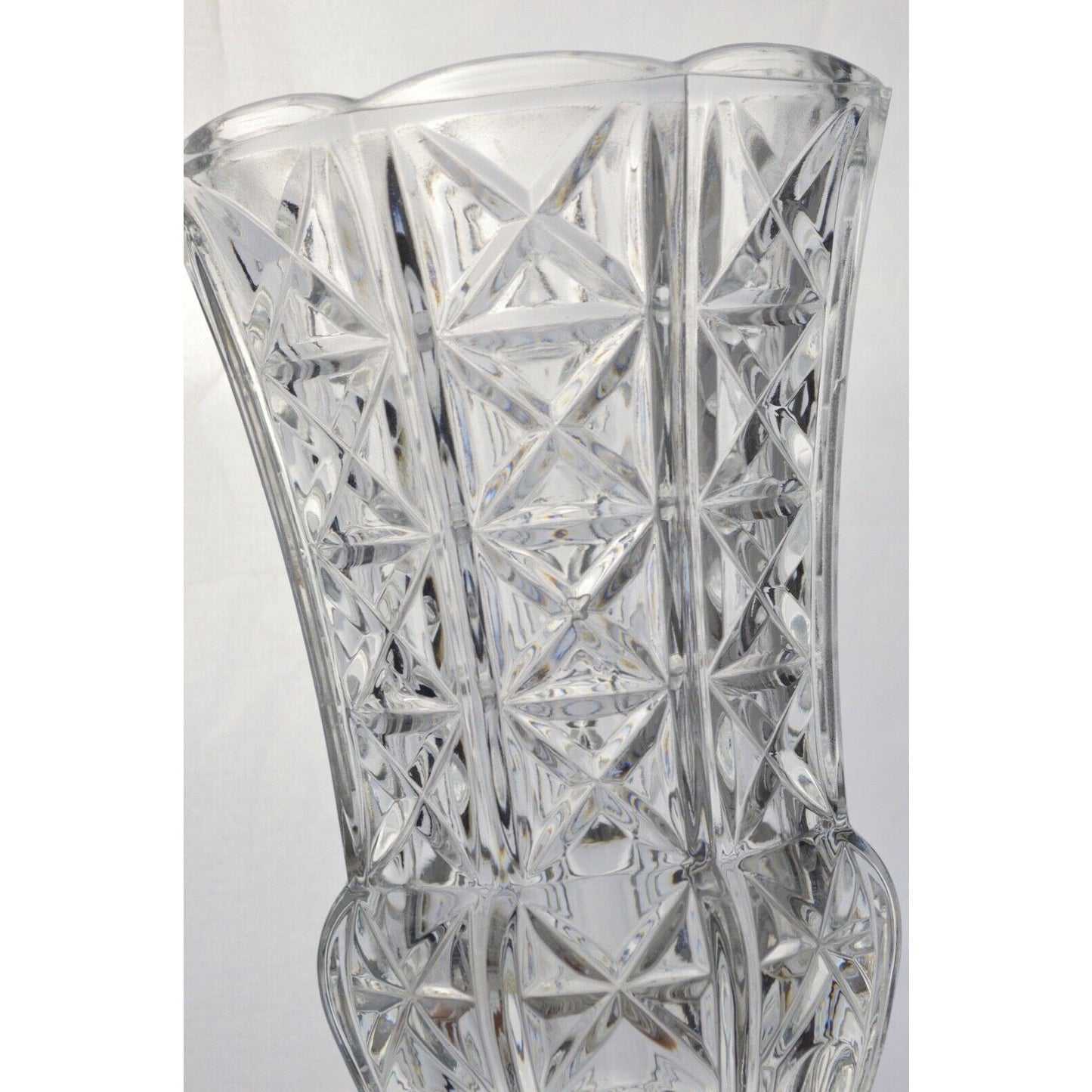 Italian Glass Clear Antique Flower Vase Diamond Pattern Italy