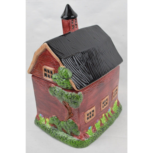 Red Barn Ceramic Cookie Jar Canister Kimble House Building Farm Country