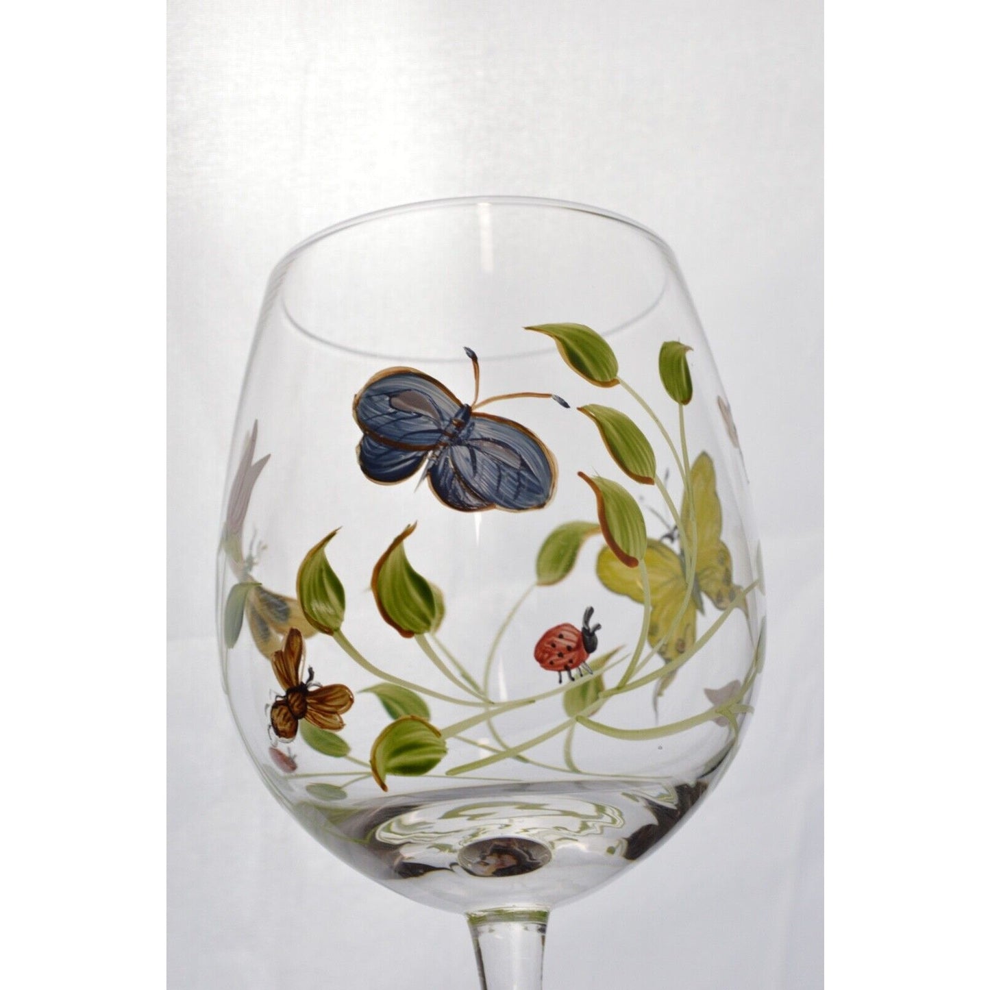 Set Of 3x Lenox Butterfly Meadow Hand Painted Wine Glasses Ladybug Flowers