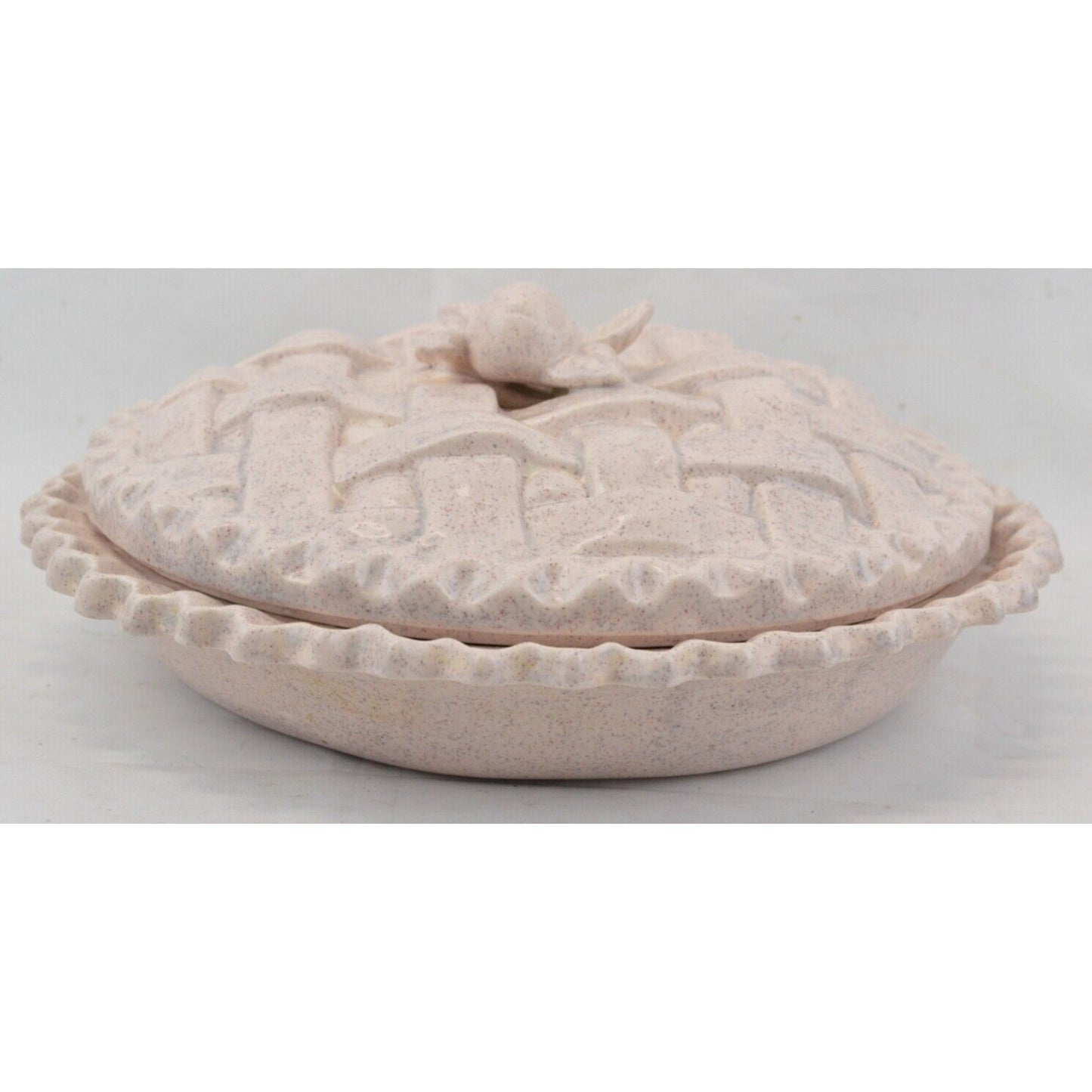 Ceramic Pie Dish Holder Keeper Covered Lid Cherry Shape Crust Plate Pink 3D 11''