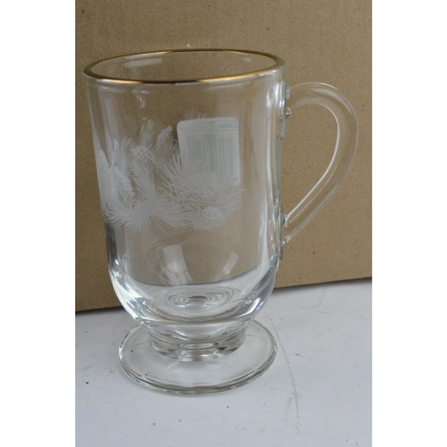 Set x4 Libbey Crystal Glass Clear Coffee Mug Cup Etched Ribbed Irish Made USA