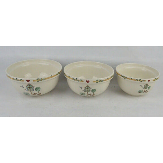 Set x3 Vintage Thomson Pottery Birdhouse Ceramic Soup Cereal Bowl Plate White