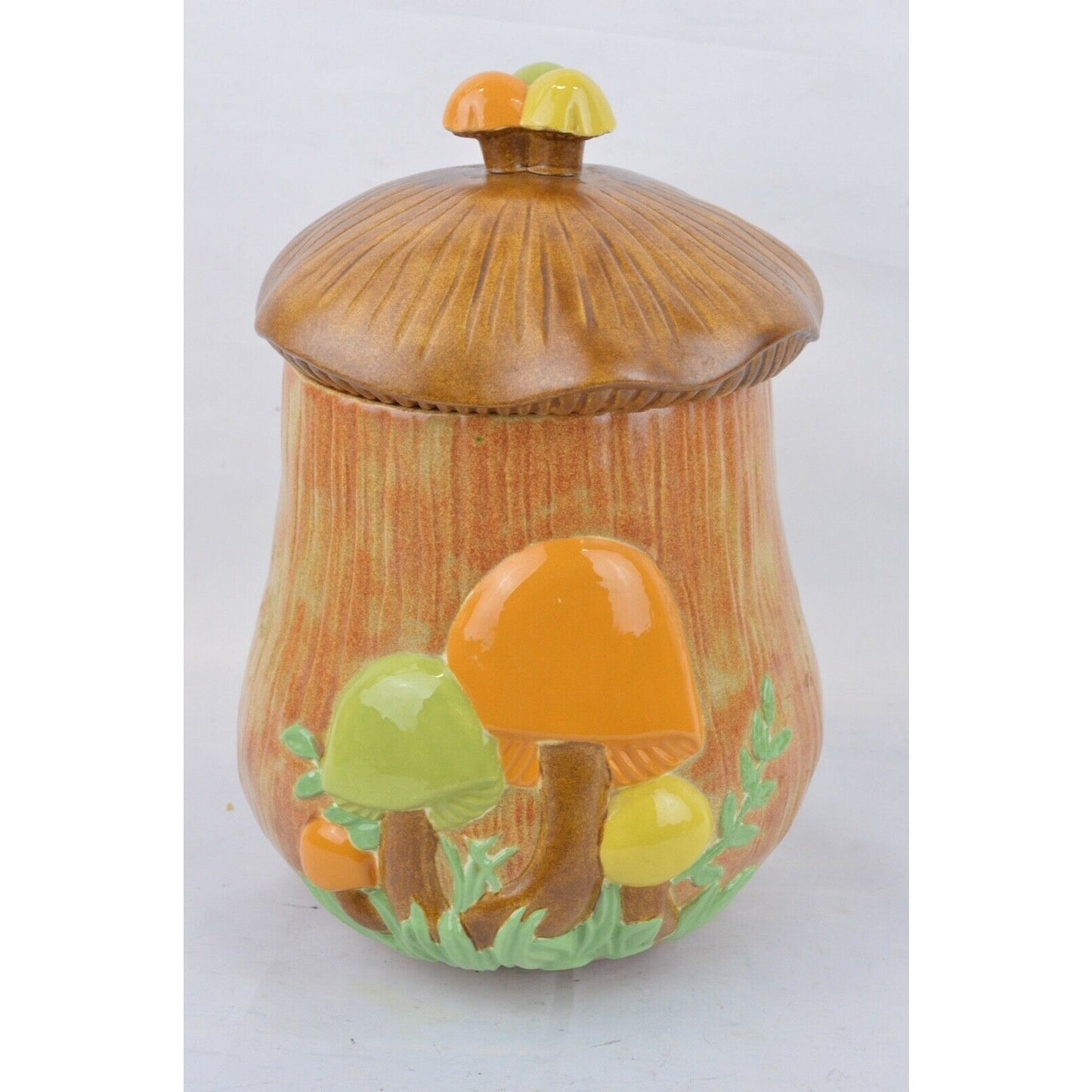 Set Of x2 Arnel's Glazed Ceramic Mushroom Canister Cookie Jar 3D Yellow Tan