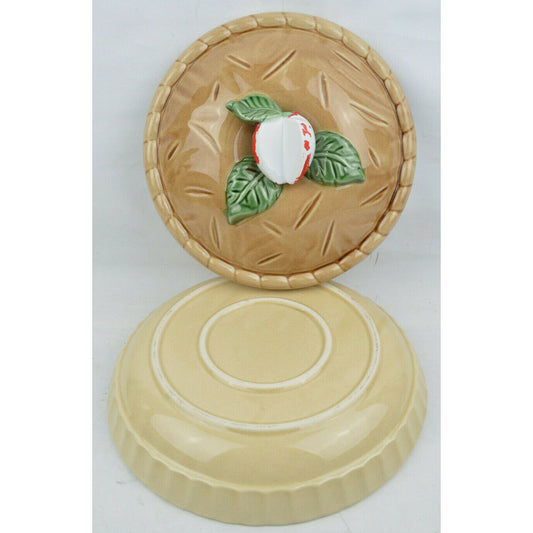 Ceramic Bake Dish Plate Keeper Strawberry Shape Pie Cover Lid Oven Brown Tan