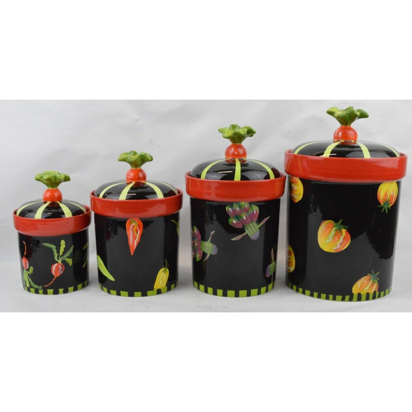 Set 4 Certified International Eileen Tramonte Vegetables Cookie Jar Canister Red