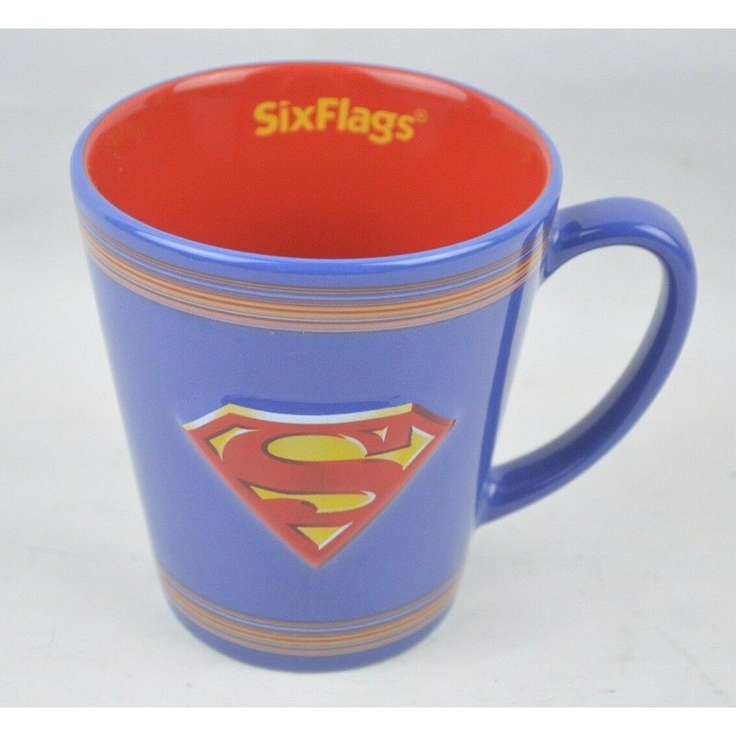 Ceramic Coffee Mug Six Flags Magic Mountain SUPERMAN 3D Logo Shield Thailand Red