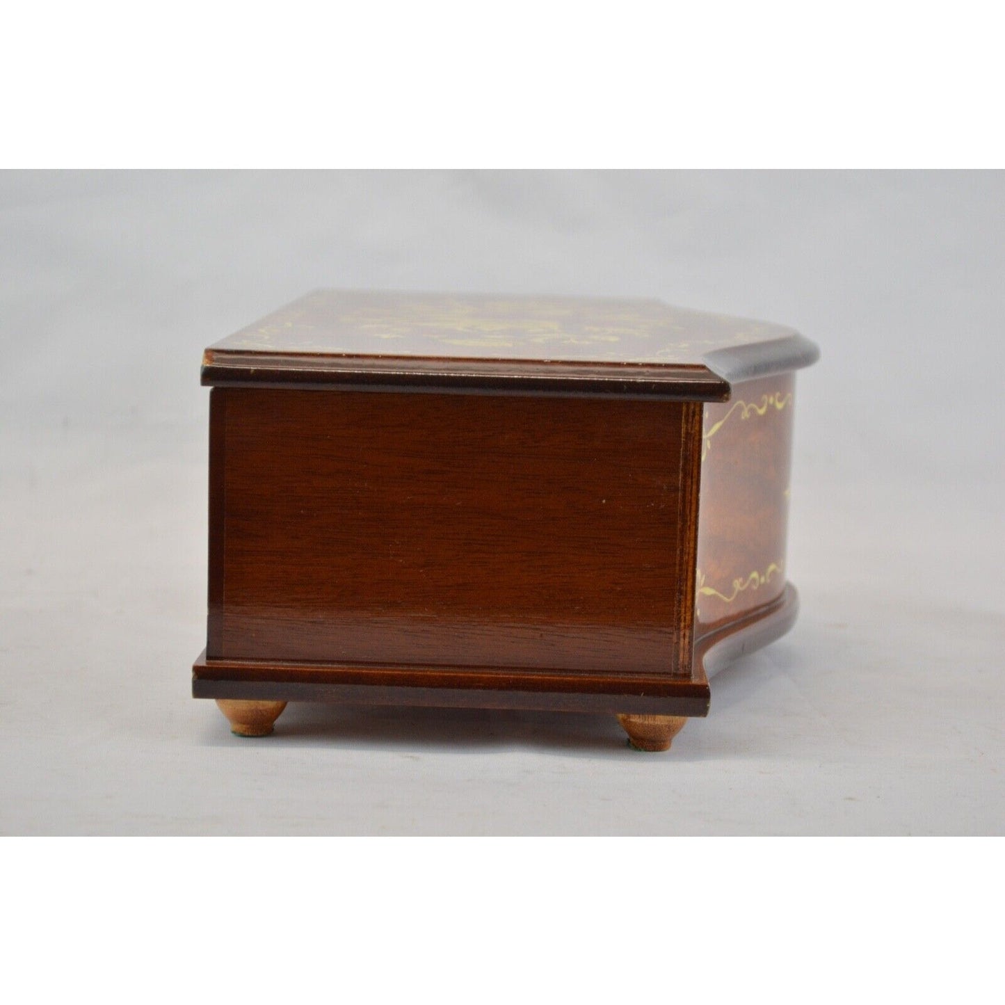 Vintage Wood Marquetry Dresser Jewelry Music Box By Linden w Toyo Movement Japan