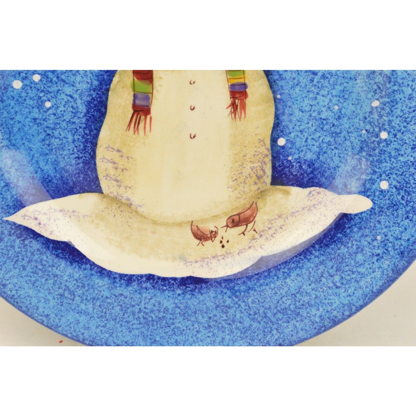 Set Of 4x Salad Plates Sakura Table Snowman Christmas Ceramic Blue Debbie Taylor