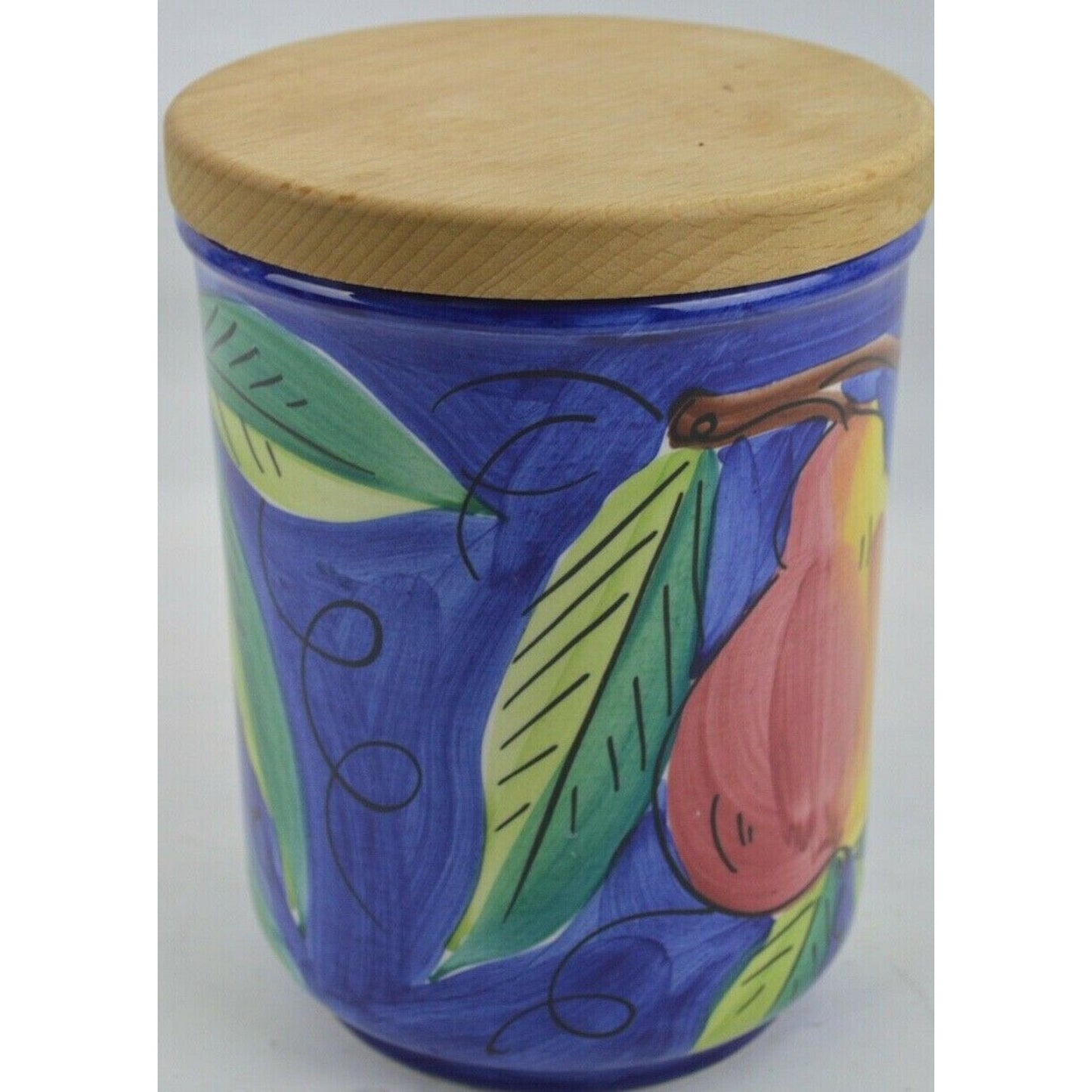 Starbucks Coffee Ceramic Canister Jar Hand Painted Made Italy Blue Fruit Pear