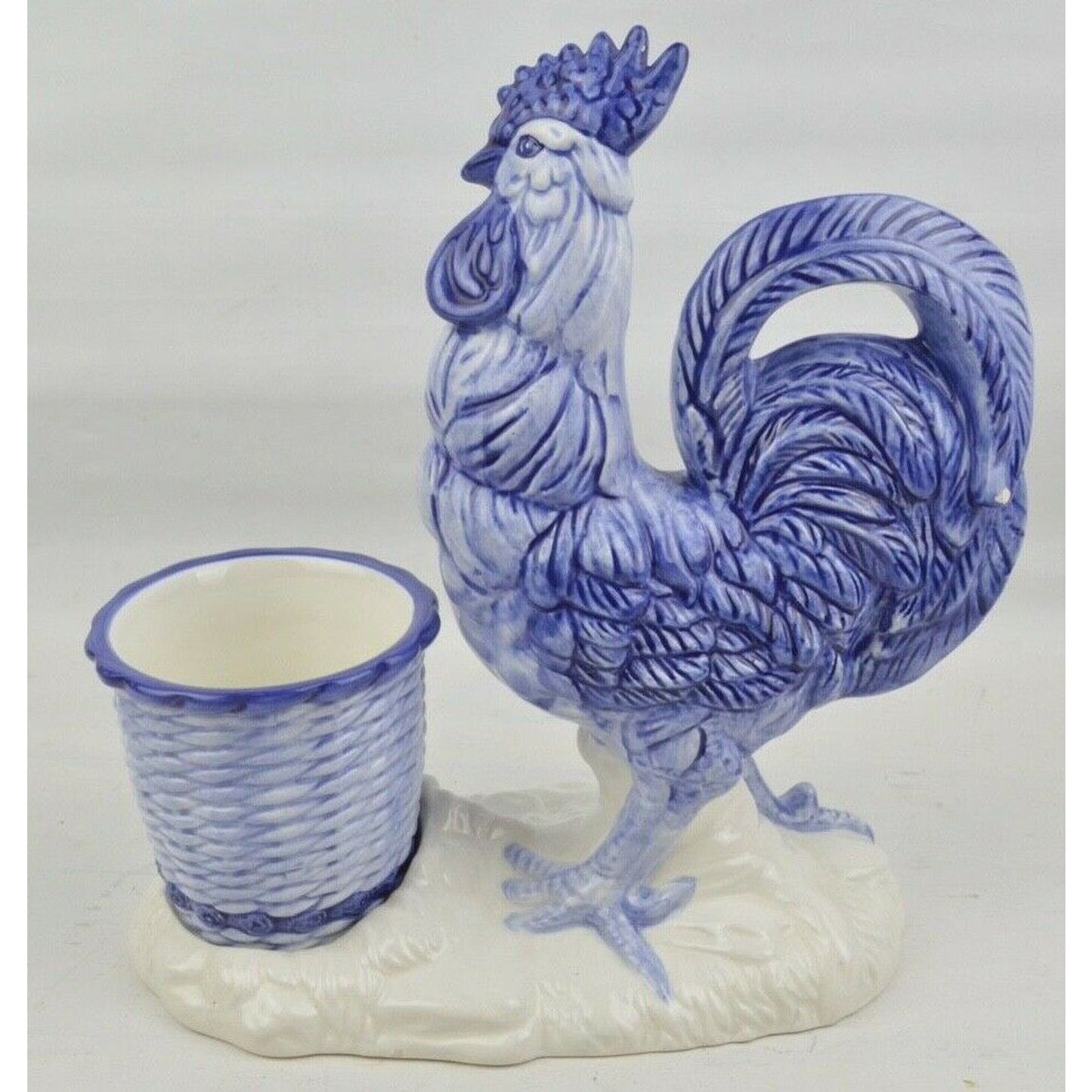 Seymour Mann Inc Blue Rooster Basket Hand Painted Faience Ceramic Rare