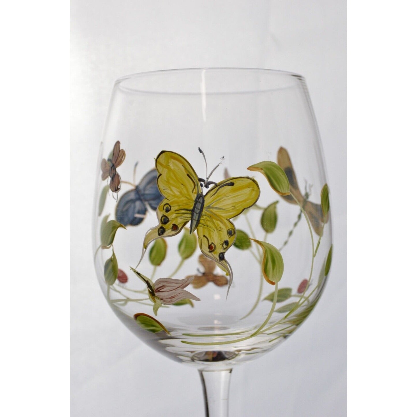 Set Of 3x Lenox Butterfly Meadow Hand Painted Wine Glasses Ladybug Flowers