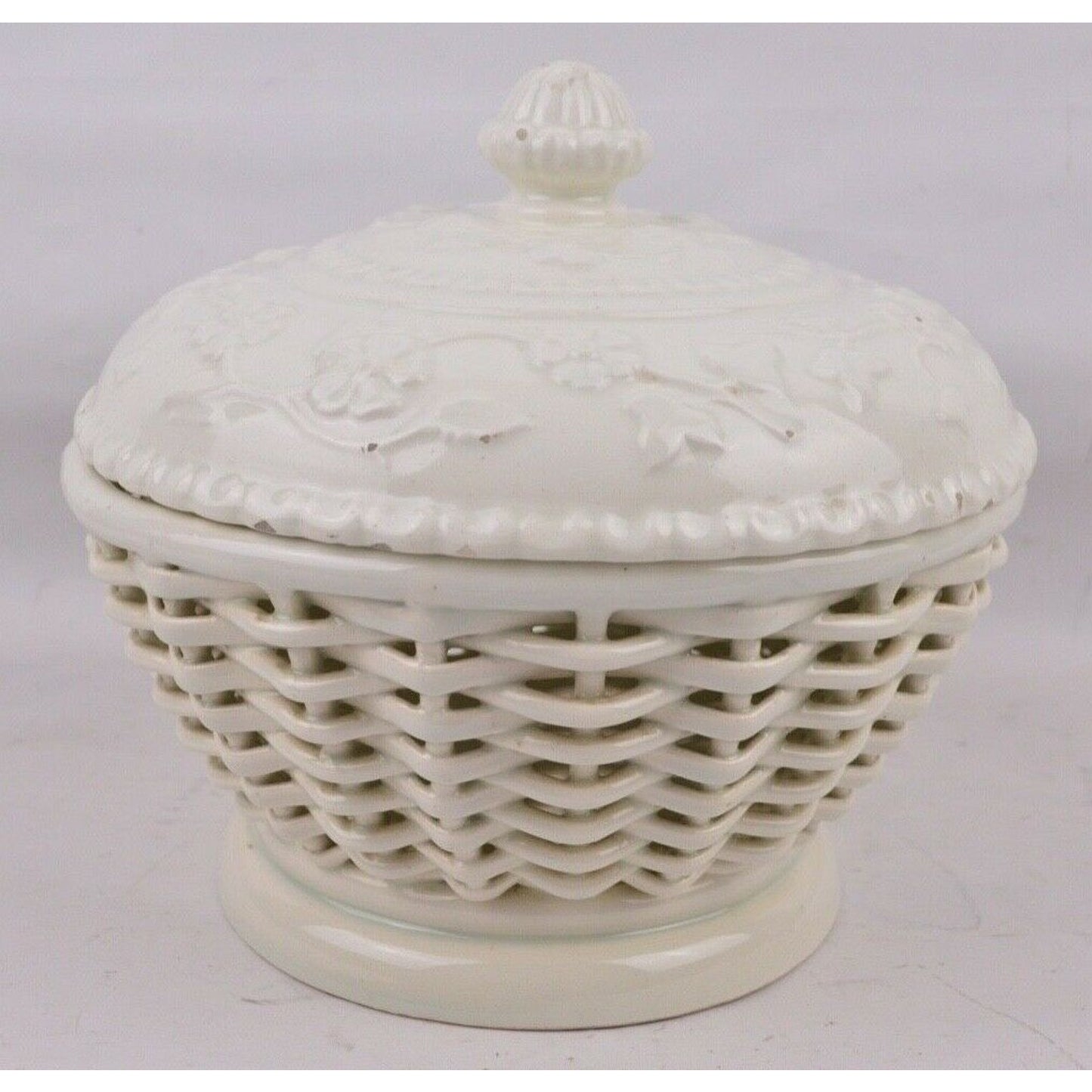 Vintage Open Weave Woven Twisted Rope White Ceramic Flower Pot Basket Spain