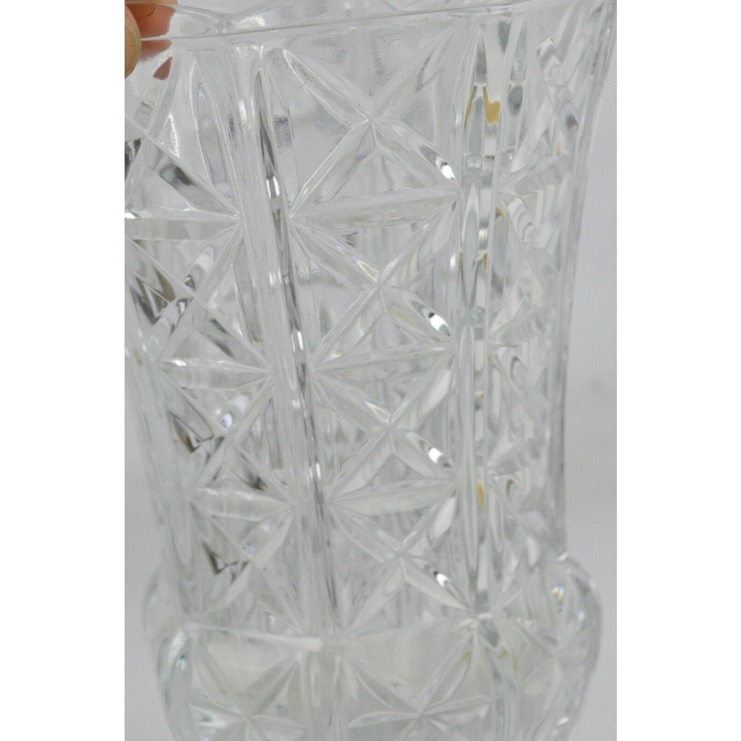 Italian Glass Clear Antique Flower Vase Diamond Pattern Italy