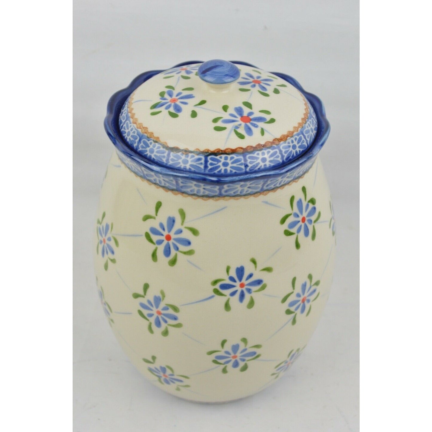 Ceramic Canister Cookie Jar Temptations Trellis By Tona 2.0 QT Blue Floral