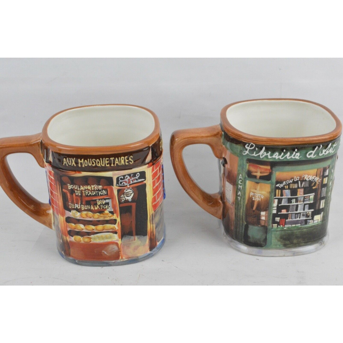 Set 2 KC Lai French Storefront Ceramic Square Coffee Mug Certified International